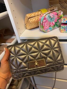 kate spade Quilted Metallic Gray Mini Crossbody